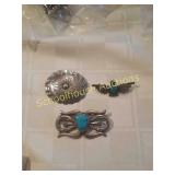 Group of 3 silver and turquoise brooches