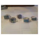 Group of 5 silver and turquoise rings. 1 marked