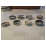 Group of 8 silver and turquoise rings. No marks