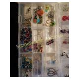 Plastic case full of earring and necklaces