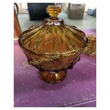 Amber glass large covered trifle bowl on