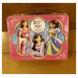 Princess tin lunchbox with 5 movies on 3 DVDs.