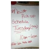 Pick up schedule Tuesday 10-6pm