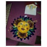 Hand painted sun with sunflower wall plaque