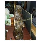 Polish bronze sitting girl statue. About 18in