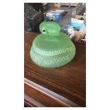 Green glass dish with elephant