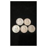 5x Benjamin silver half dollars. 1949-1962