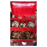 Red jewelry box full of costume/assorted  jewelry