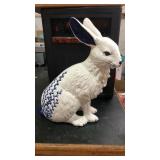 White & blue ceramic rabbit approx 12" tall