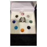 Sterling ring set with 9 interchangeable stones