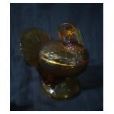 Vintage Amber Colored Rooster Candy Dish 8x7