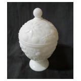 White Milk Candy dish Marked Avon 6" tall