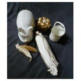 Lot of 5 White & Gold Colored items some Marked