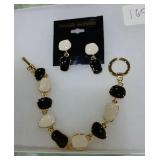 New Gold Colored Black & White pierced Earrings &