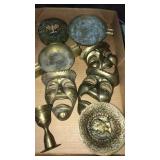 Flat of brass ornaments and coasters