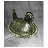Hens on Nest 7" Green Glass
