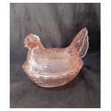 Hens on Nest 6" pink glass