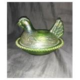 Hens on Nest 7" multi colored glass