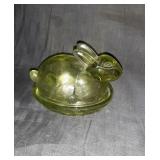 Rabbit in Basket 5" Green Glass