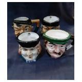 4 Small Toby Mugs
