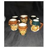 6 Mini Toby Mugs 3" tall