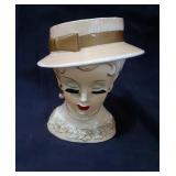 Vintage Ladies Head Vase missing 1 Earring