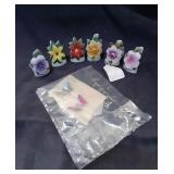 Ceramic group of 6 Placecard holders plus 2 metal