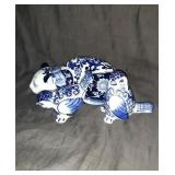 Ceramic Cat 9" & birds 5" Blue & White