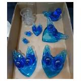 Blue Glass Bird Paperweights plus Clear Glass