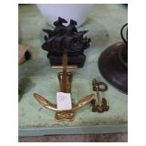 Small metall ship bookends, anchor knocker, and