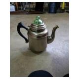 9 cup vintage metal coffee pot with green glass
