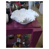 Fenton white bowl and unmarked white vase.  Bowl