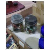 2 small Kerr jars of marbles and shooters