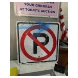 Metal no parking sign