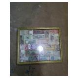 Framed collection of forgein bills