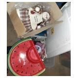 Tote of Stuffed doll, Platter, Radio & more