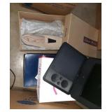Box of Shoes new size 11 and DVD player no cord
