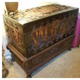 hand carved early oriental chest