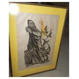 Framed Burning Bush Linocuts by Robert O. Hogell