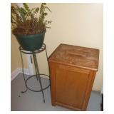 Wooden Storage Bin & Metal Plant Stand