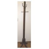 Antique Dark Walnut Coat/ Hat Stand w/ Brass Hooks