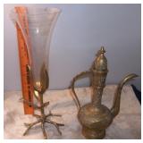 Vtg Brass Vase & Indian Carafe