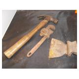 Vtg Tools- Guaranteed Pipe Wrench, Hammer, Hatchet