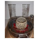Crystal Bowl, Vtg Casserole Holder, Trivet,+