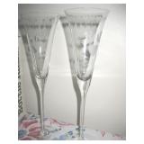 Pair of Etched Crystal Wedding Champagne Flutes