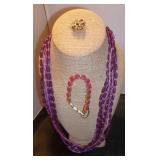 Vtg Purple Beads & Rhinestone Jewelry