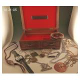 Costume Jewelry, Key Chains, Wood Box