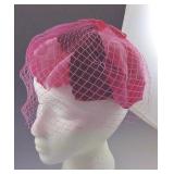 Vtg Pink Netted Hat w/ Velvet Bow