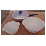 Vtg Fire King Milk Glass Mix Bowls &Fryer