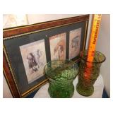 Home Interiors Safari Art & 2 Green Vases (Brody)